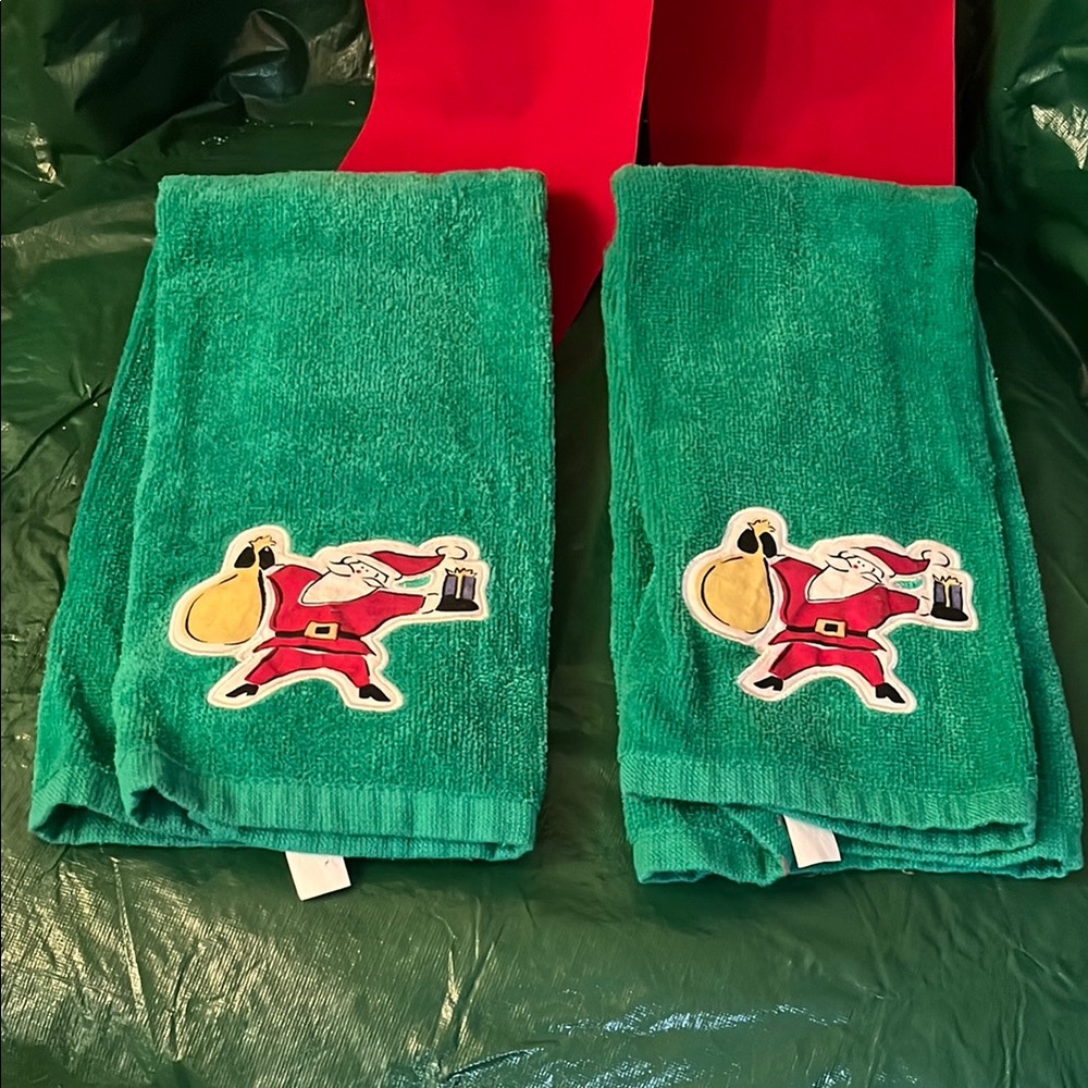 Festive Green Santa Towels